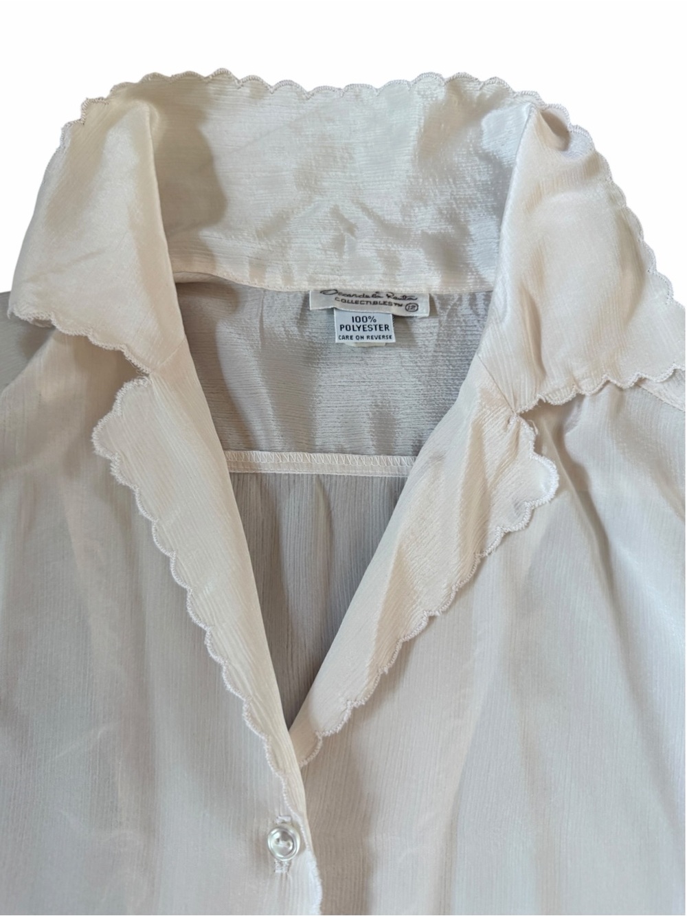 Vintage Oscar de la Renta Collectibles Ivory Sheer Blouse Scalloped Collar 80s
